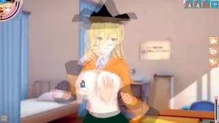[Eroge Koikatsu! ] Touhou Project Matara Hidden Kina's boobs rubbed and Nio standing handjob fellatio sex after being served! Big breasts anime [Hentai game Toho]