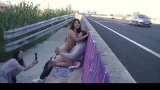 CHICAS LOCA - Exhibitionist Latina rides cock hard next to highway