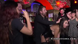 In undrground club slave pussy banged