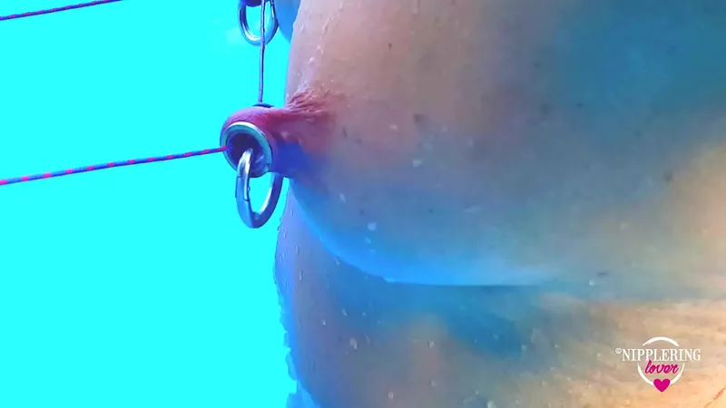 Extreme Nipple Piercing Play, Kinky Mom - Outdoor Swimming Pool