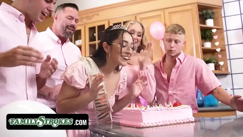 Madison's 18th Birthday Tradition: Stepfamily Fucks Birthday Girl