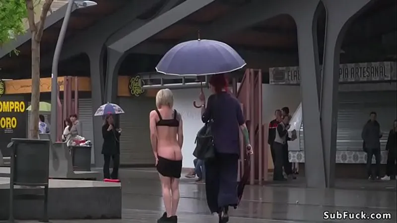 Public Domination: Blonde Slave Nora Barcelona