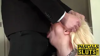 Slutty girl gets slapped and spit on her face while she enjoys fucking and spanking her ass.