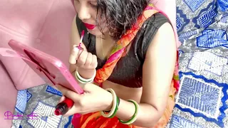 Stepmom Ravinadesi Fucked by her Stepson on sofaset during makeup, cumshot on big ass.