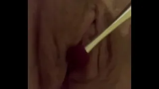 Masturbating with vibrator on clit