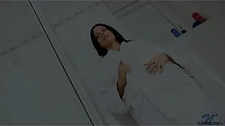 Watch this gorgeous teen showers her pussy and fucks her dripping wet pussy with a fat purple toy