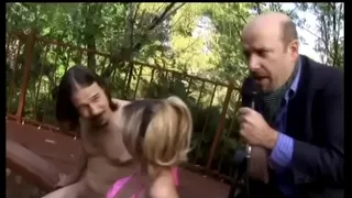 Amazing blonde whore takes fat cock in her nouth and pussy outdoor