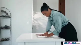 Busty Nicole Aria shows up at her former boss Dana Vespoli to get disciplined.The mature asian spanks and strapon fucks before fisting her pussy