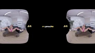 Dafne pees through her panties and finger fucks in VR