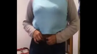 Brunette fingers herself while filming