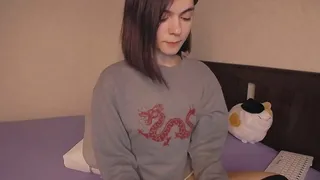 Sexy fit young brunette fucking her clit