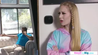 Small tits petite teen thanks the man of the house by getting naked.He cant resist and licks and fingers her pussy.She then deepthroats his cock