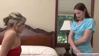 Brunette lesbian fingering her small tits blonde best friend
