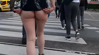 Pussy flashing and exhibitionism... Melody walks naked in Vienna