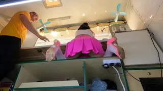 Sweet 18 yo flashing her panties to hidden camera at work