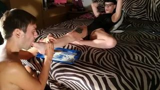 Straight young slave to lick spermy feet after a gangbang orgy 1080p