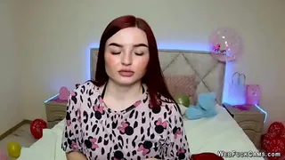 Cute redhead amateur babe pajamas stripping her pajamas and with big tits in black bra posing and flashing her nice tattoos for her fans