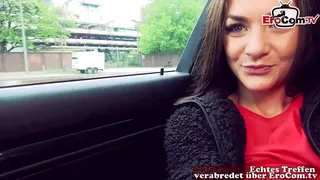 Car Sex in public with german skinny teen