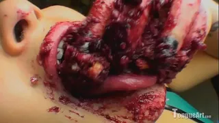 Model eats blueberry pie
