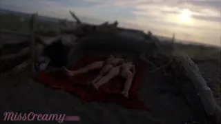 Flashing my cock and pussy in front of a young boy in public nudist beach while my wife masturbates me with orgasm - very risky with people around