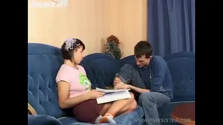 The booby step sister gave her a foot and dick massage