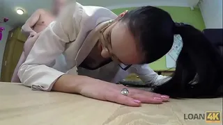 LOAN4K. Chick asks for credit and spreads his legs in the office