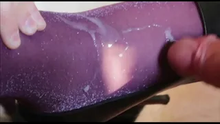 Footjob and sperm on violet nylon
