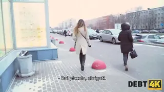 Debt4k. Beautiful girl Roxy Lips buys expensive new clothes and gets punished for it