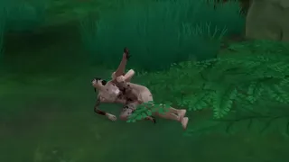 A juicy Asian woman with a bunch of tattoos fucked a scary nerd in the night forest