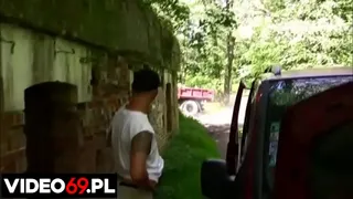 Free porn movies - Chubby older woman sucks two y. cocks next to the car