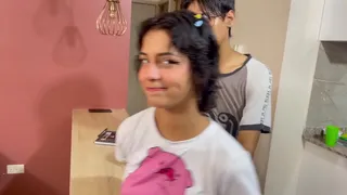 My shy stepsister catches me masturbating with her underwear and I fuck her hard until I cum in her ass.