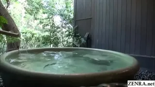Real Japanese lesbian friends film their first time bathing together at a private onsen featuring them taking turns licking each others most private areas with English subtitles