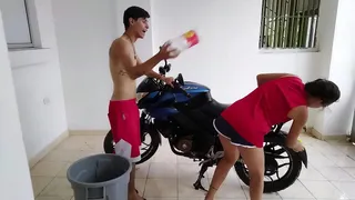 MY WIFE DOESN'T WANT TO HELP ME WASH THE BIKE BUT JUST WANTS ME TO FUCK HER