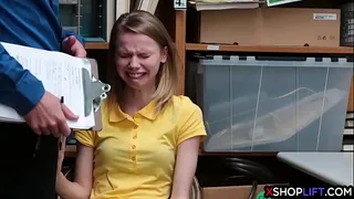 Russian teen thief with small tits busted and fucked by a security guys hard dick after she stole something and she asked him to forgive her