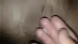 Spreading her pussy and fucking her clit with his cock until he cums all over her pussy.