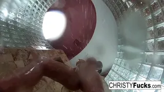 Hot babe has some fun in the shower