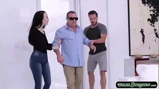 Teen stepsis and her stepbro help their blind pops.They sneak away and start kissing each other,stepbro licks stepsis pussy.In return stepsis throats stepbros big cock.Finally,stepbro fucks stepsis wet pussy while their pops taking a rest.