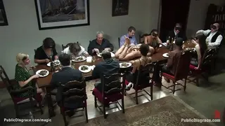 Princess Donna Dolore presents big tits slave in lingerie Charley Chase at private party then makes her interracial gang bang with strangers