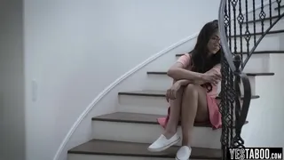 Geeky brunette teen getsy group fucked at a house party