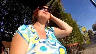 Busty hairy MILF with big ass naked on the beach
