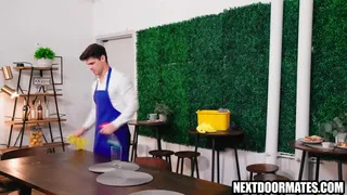 Rivaling waiters take a break for bareback anal gay sex