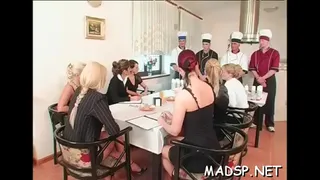 A group of excited girls are delighted to ride some hung studs