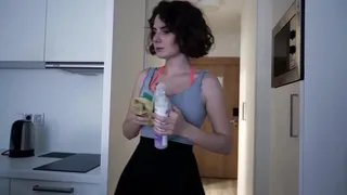 Cleaning the room naked and pov blowjob as a gift with sexy girl - sex for money