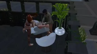 Outdoor tables unite 2 couples in passionate sex