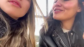 Slutty lesbians touching each other in public in a park in Colombia