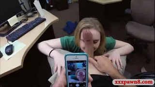 Blonde woman railed by nasty pawn dude in his office