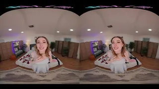 Adorable blonde masturbates in lingerie in virtual reality