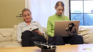 Mature blondie and young redhead have insane lesbian sex in the office