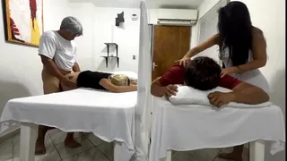 My Wife is Fucked Next to Me in the Massage Parlor I Can Hear the Noises and Her Sexual Moans But the Curtain Doesn't Let Me See NTR