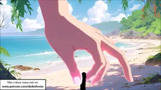 Instructions to masturbate with a giant on the beach.